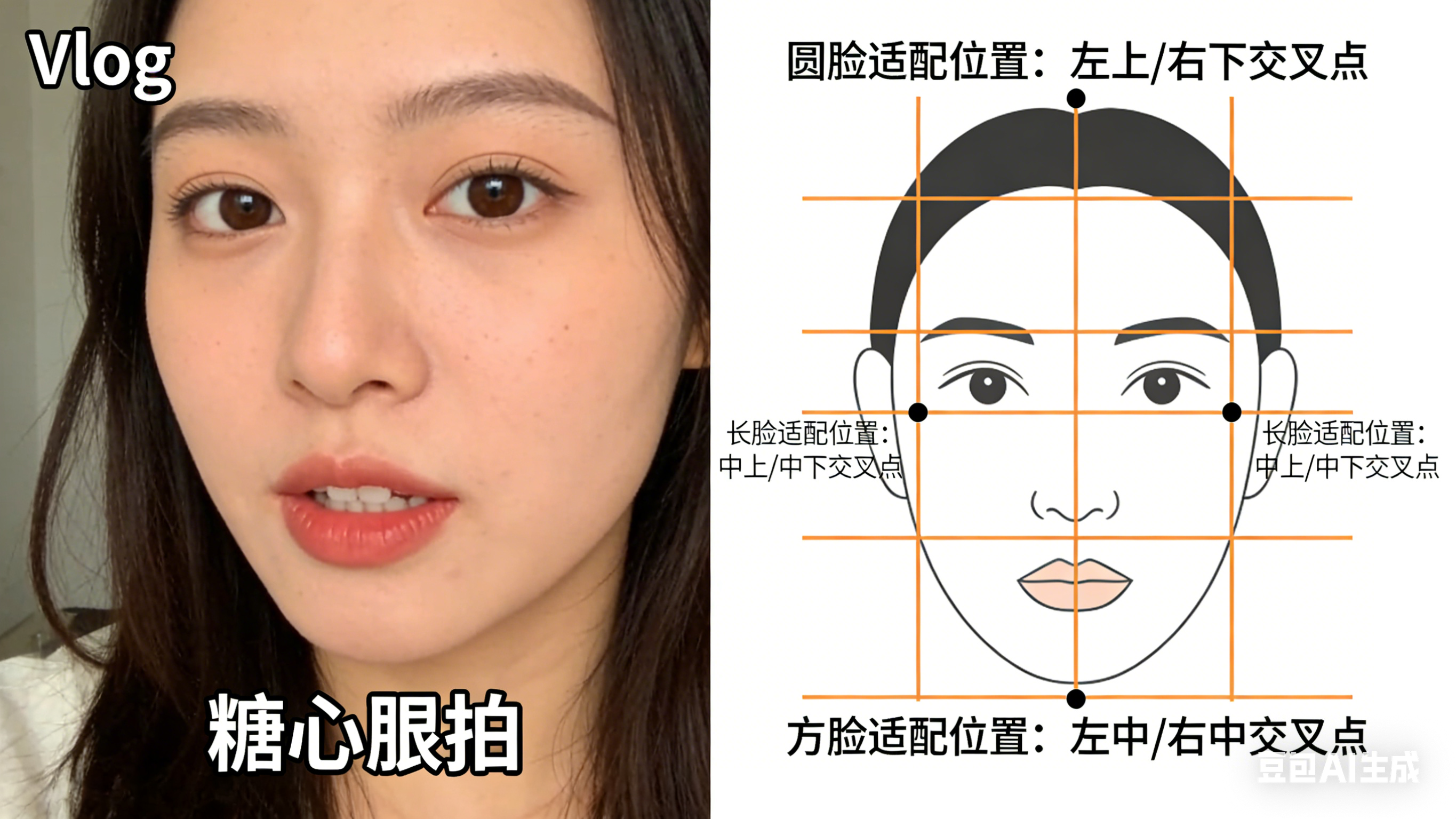 糖心vlog自拍 - 黄金九宫格构图实操，不同脸型适配的构图位置